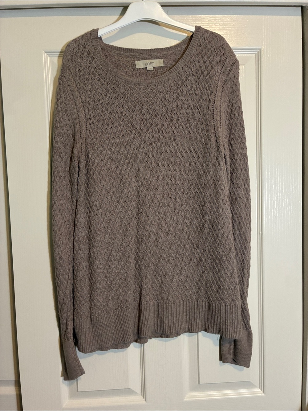 LOFT Taupe Textured Crewneck Sweater